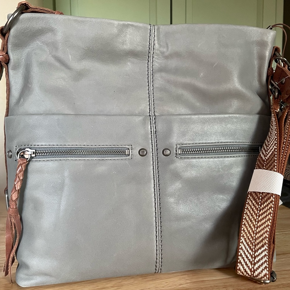 NWT- The Sak Ashland Large Leather Bucket Bag in Denim (Dusty Blue Gray)